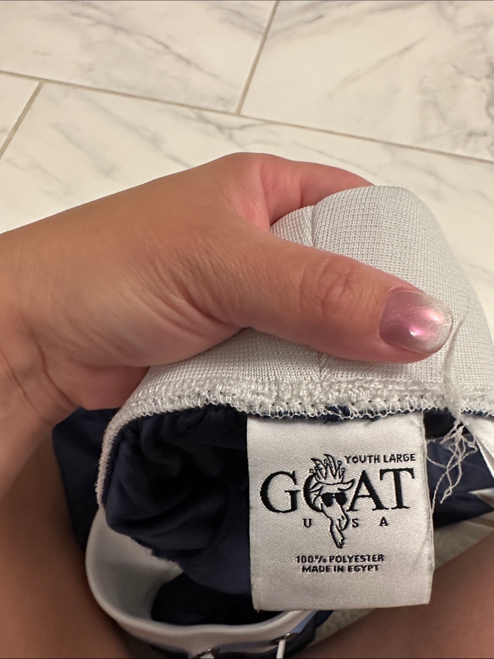 Navy Blue Athletic Mesh Shorts with Light Blue Trim Goat brand youth large - Picture 4 of 4